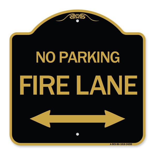 Colorado Fire Lane W/ Bidirectional Arrow, Black & Gold Aluminum Sign, 18" x 18", BG-1818-24255